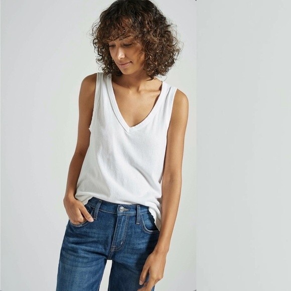 Current Elliott Women's Size Small White Perfect V Neck Distressed Tank Top - Picture 11 of 11